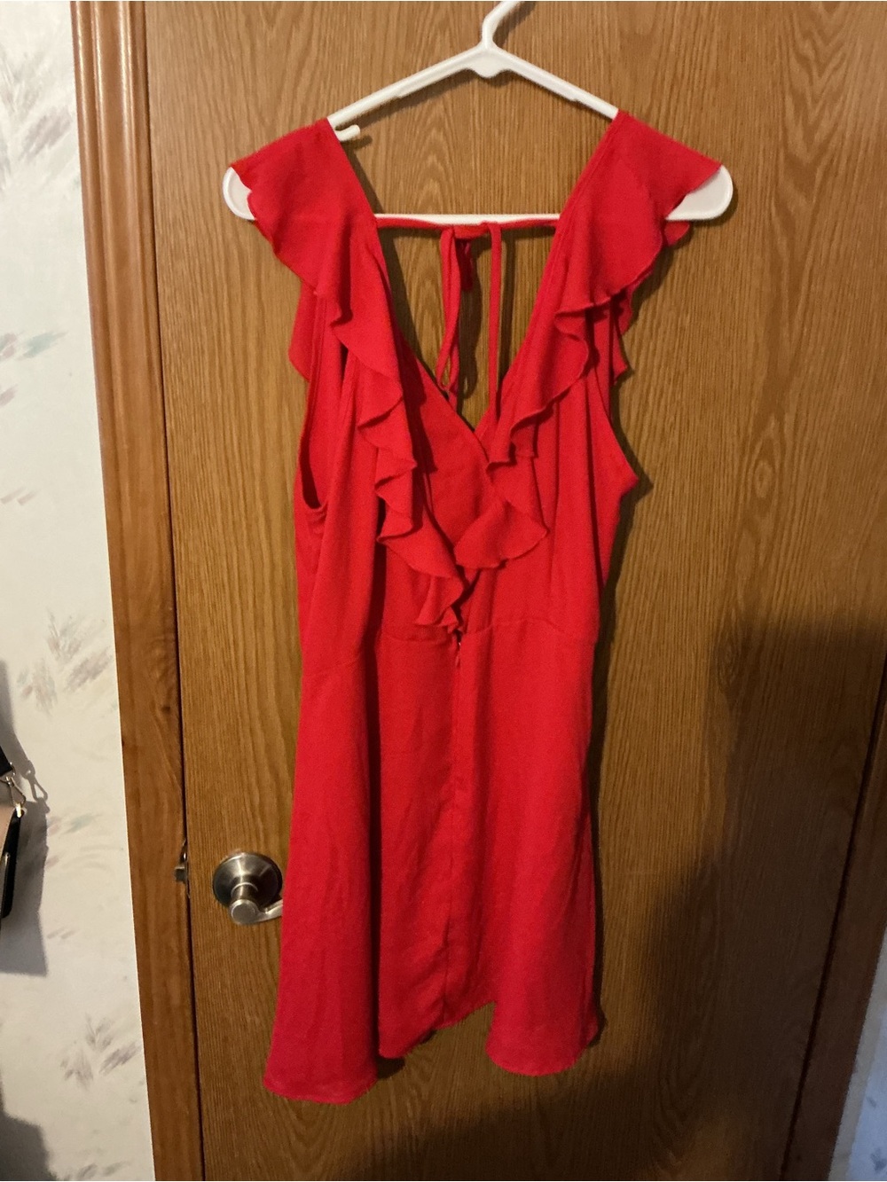 Altar’d State Red Ruffle V-Neck Fit & Flare Dress Size L - Picture 3 of 4